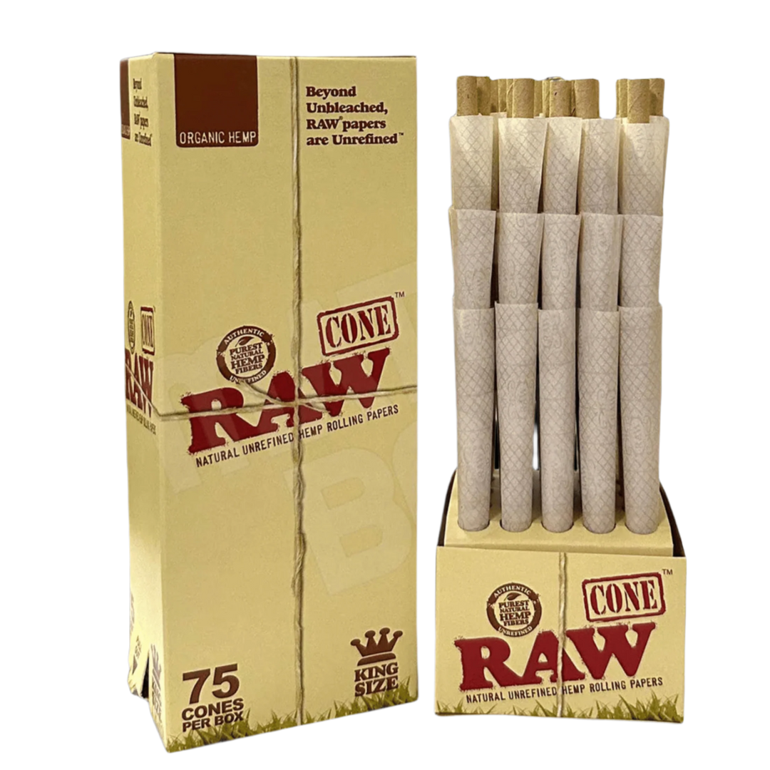 Raw King Size Organic Pre-Rolled Cones (Pack of 75)