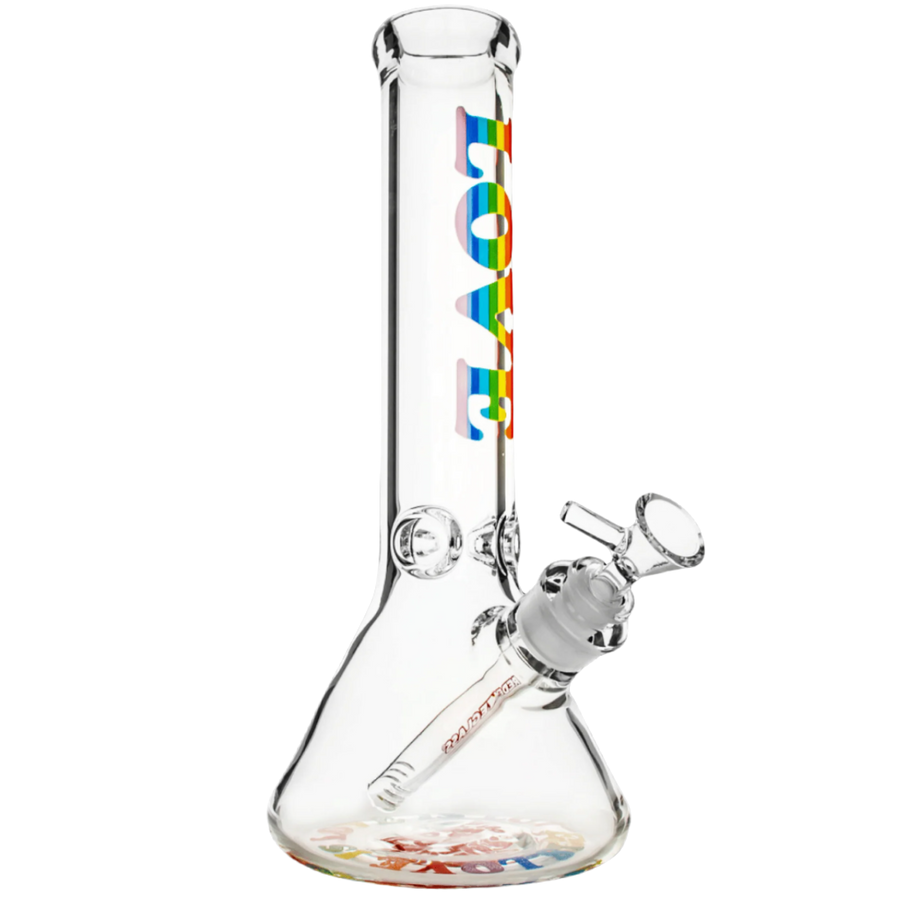 Red Eye Glass 12" 7mm Thick Rainbow Love Beaker Base Water Pipe - Canadian Vaporizers