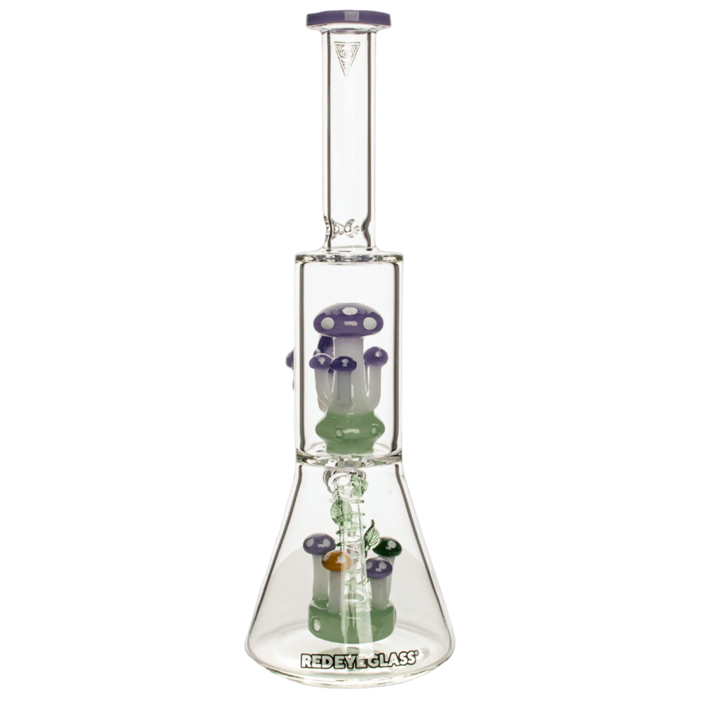 Red Eye Glass 12" Amanita Dual Chamber Beaker Base Water Pipe - Canadian Vaporizers