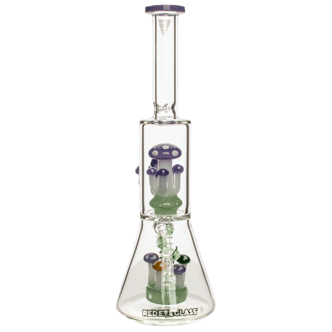 Red Eye Glass 12" Amanita Dual Chamber Beaker Base Water Pipe - Canadian Vaporizers