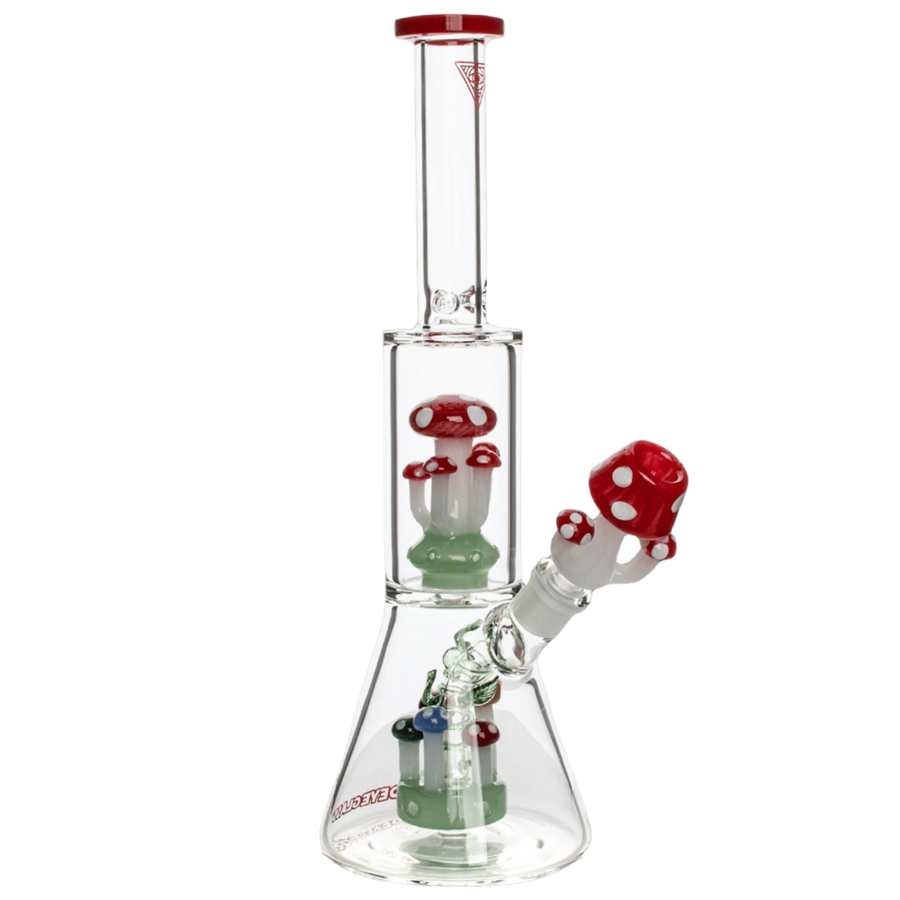 Red Eye Glass 12" Amanita Dual Chamber Beaker Base Water Pipe - Canadian Vaporizers