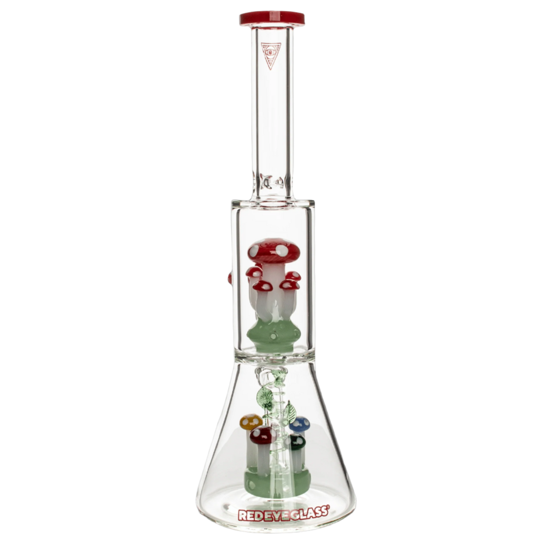 Red Eye Glass 12" Amanita Dual Chamber Beaker Base Water Pipe - Canadian Vaporizers