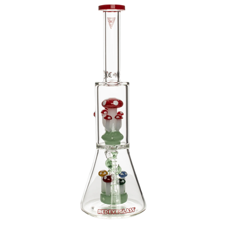 Red Eye Glass 12" Amanita Dual Chamber Beaker Base Water Pipe - Canadian Vaporizers