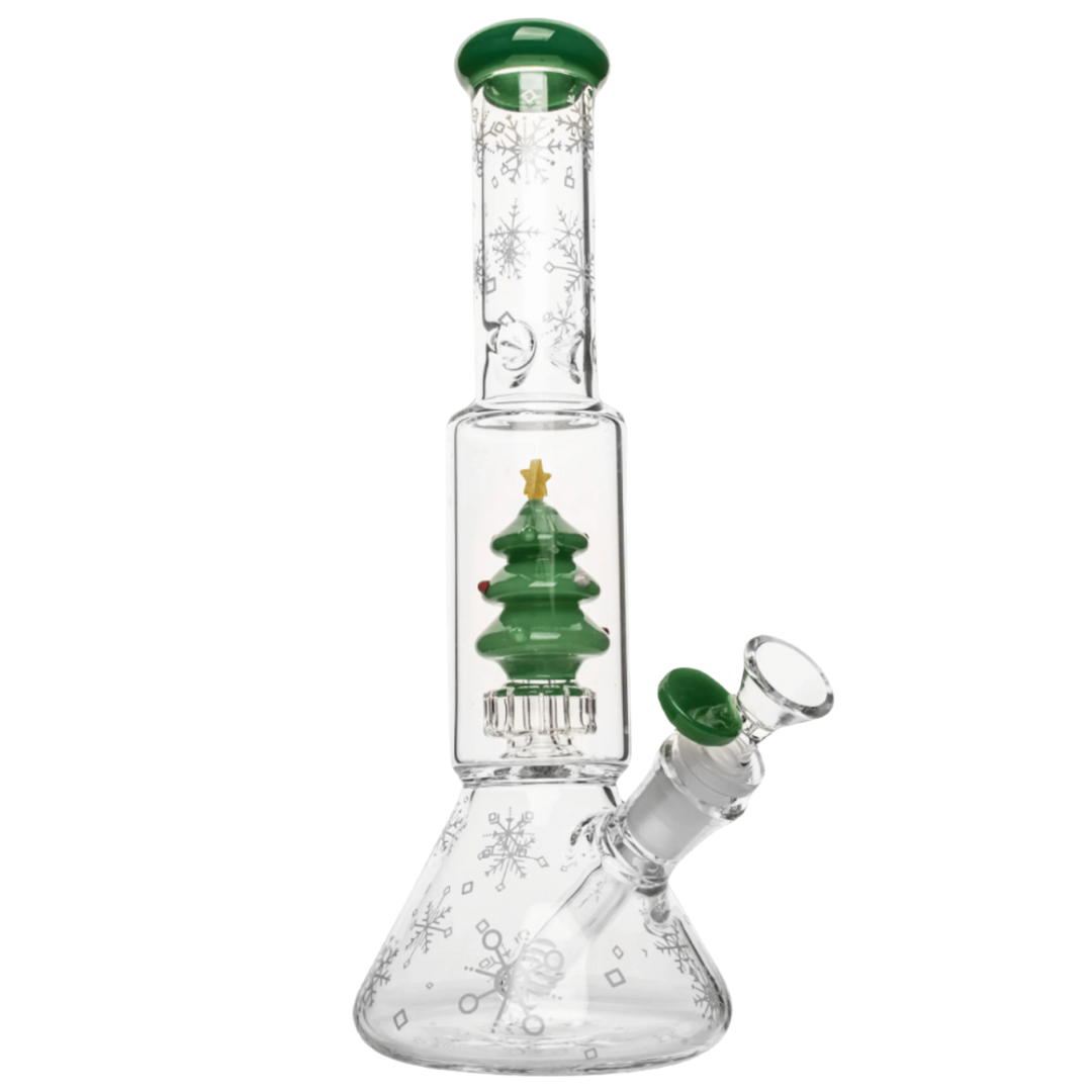 Red Eye Glass 12" Christmas Tree Dual Chamber Beaker Base Water Pipe - Canadian Vaporizers