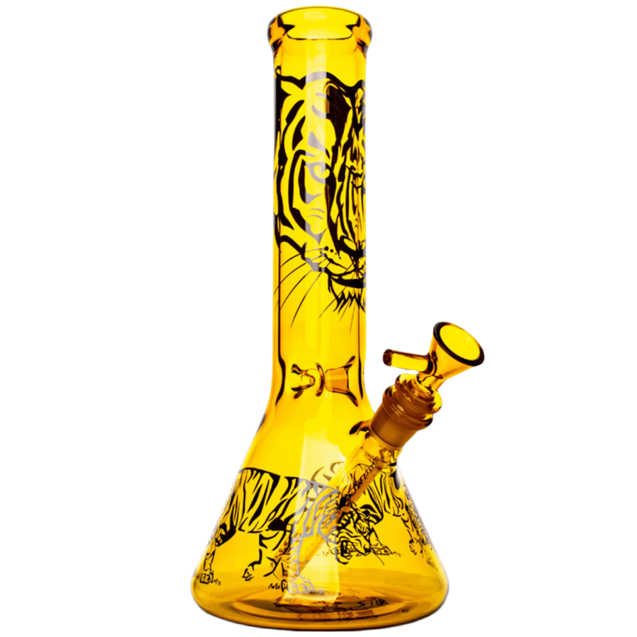 Red Eye Glass 12" Honey Gold Tiger Beaker Base Water Pipe - Canadian Vaporizers