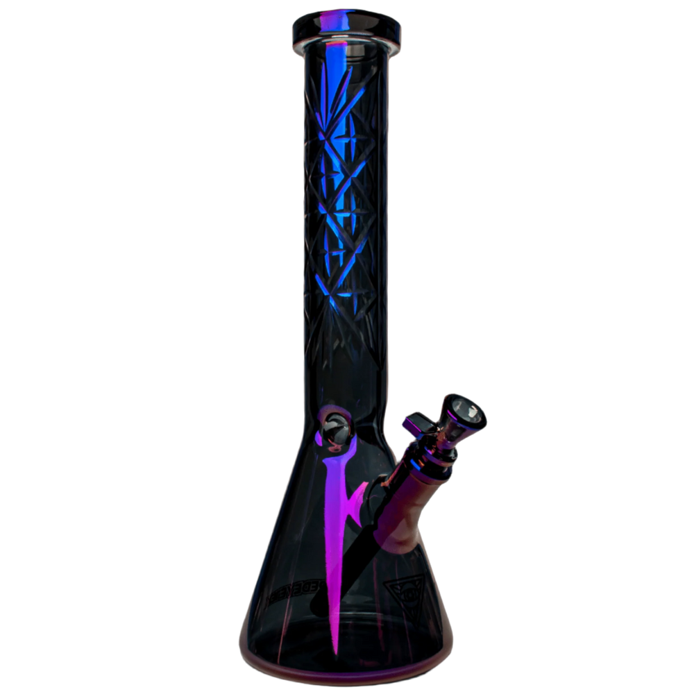 Red Eye Tek | 15" 7mm Thick Metallic Terminator Finish Traditions Series Beaker Tube W/Multi-Pointed Hobstar Details - Canadian Vaporizers