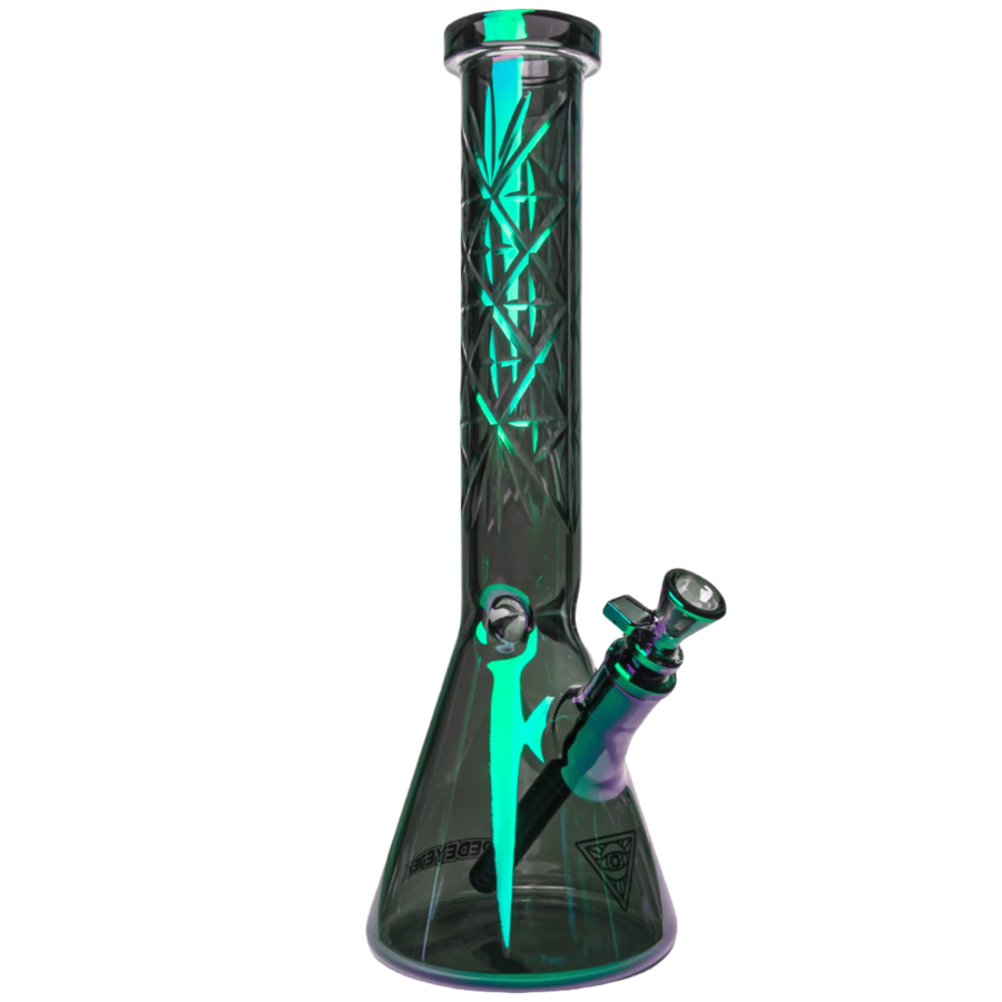 Red Eye Tek | 15" 7mm Thick Metallic Terminator Finish Traditions Series Beaker Tube W/Multi-Pointed Hobstar Details - Canadian Vaporizers